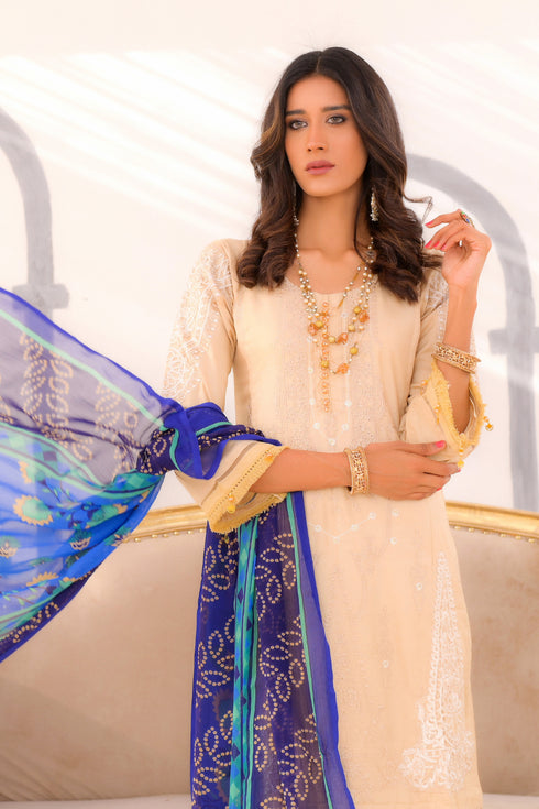 Inayas Embroidered  Linen 3 Piece Suit I-105