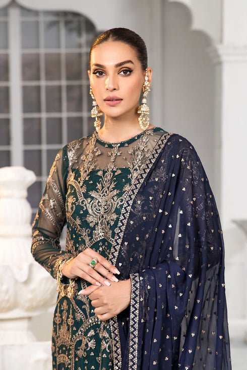 Zarif Embroidered Net 3 piece suit MEADOW