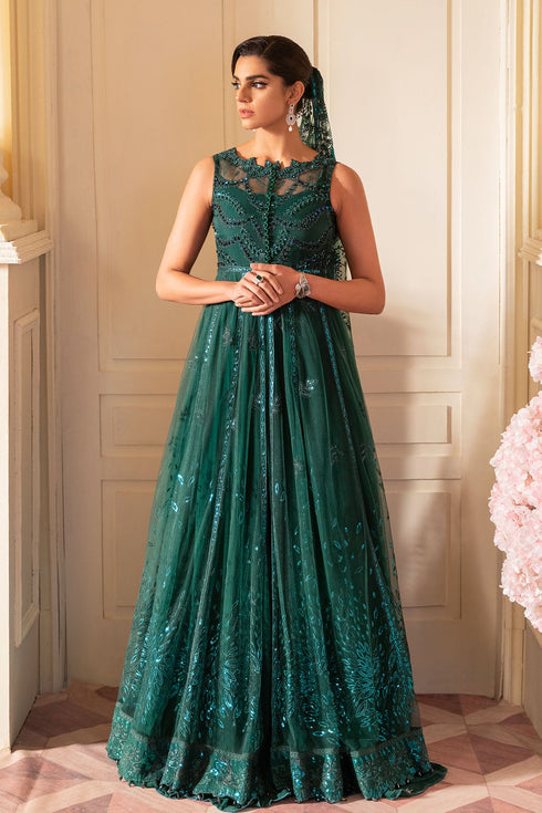 Nureh Embroidered Net 3 piece suit EMARALD