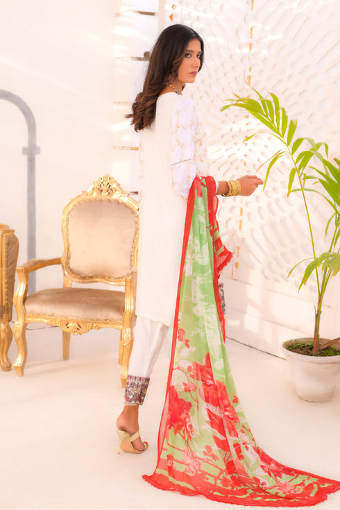 Inayas Embroidered  Linen 3 Piece Suit I-104