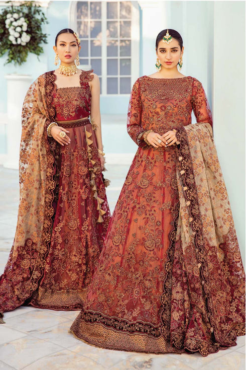 Iznik Embroidered Net 3 Piece suit ICC-01 Carnalion Red