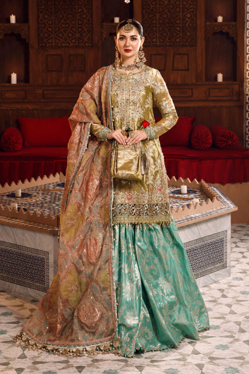 Maria B Embroidered Tissue 3 Piece Suit  Salmon and Leaf Green BD-2503