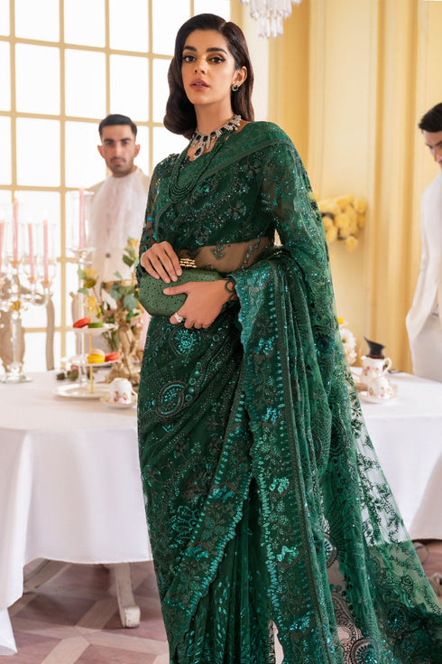 Nureh Embroidered Net 3 piece suit EMARALD