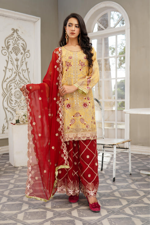 Lush Embroidered Chiffon 3 Piece Suit L-101