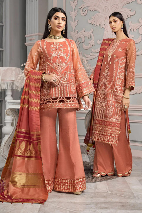 Alizeh Embroidered Organza 3 Piece Suit Naranj