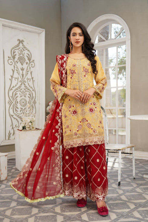 Lush Embroidered Chiffon 3 Piece Suit L-101