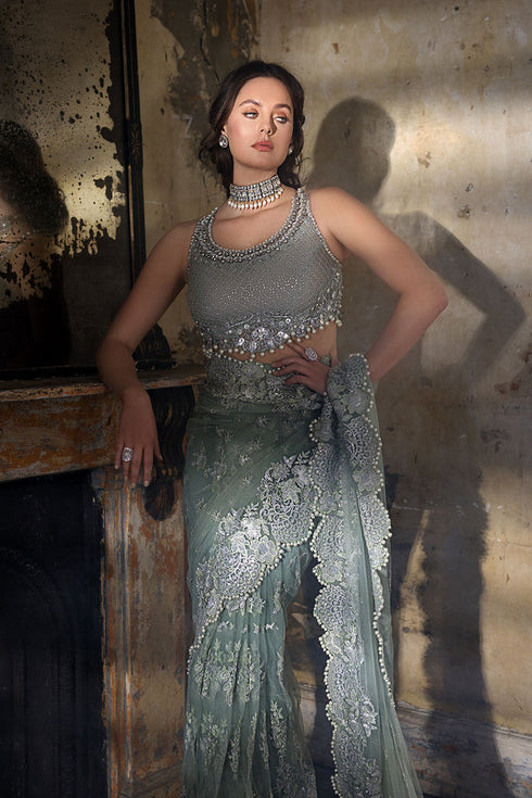 Sobia Nazir Embroidered Net Sari DESIGN 02