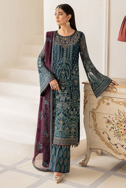 Flossie Embroidered Chiffon 3 Piece suit EMERALD MOTIFS A