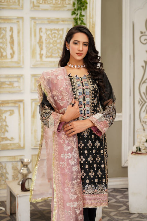 Lush Embroidered Organza 3 Piece Suit L-109
