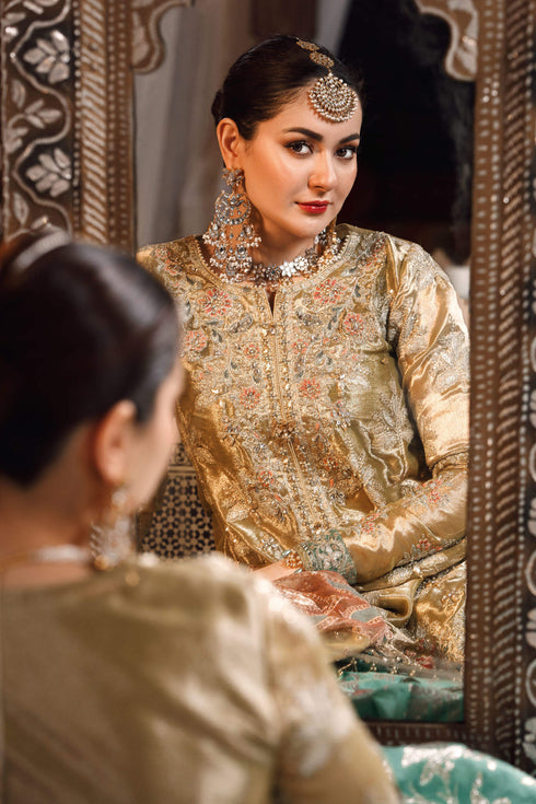 Maria B Embroidered Tissue 3 Piece Suit  Salmon and Leaf Green BD-2503